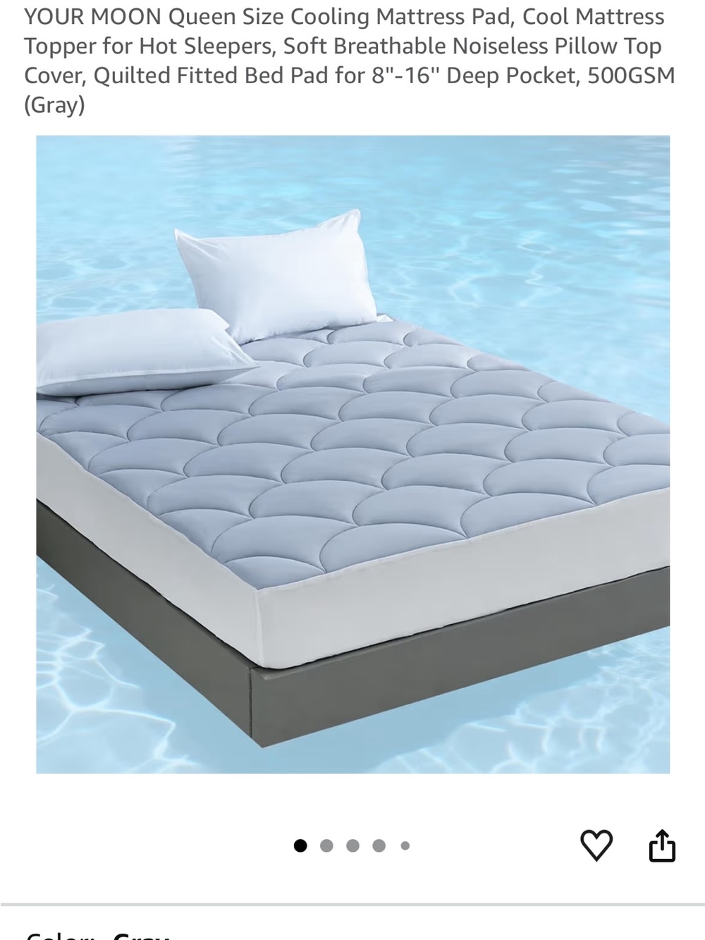 Queen Size Cooling Mattress Pad - Gray